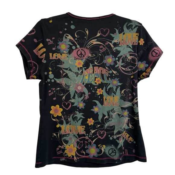 Y2K Fairy Grunge Peace Sign Graphic Tee Studded Hippie Top Size Large - Picture 2 of 9